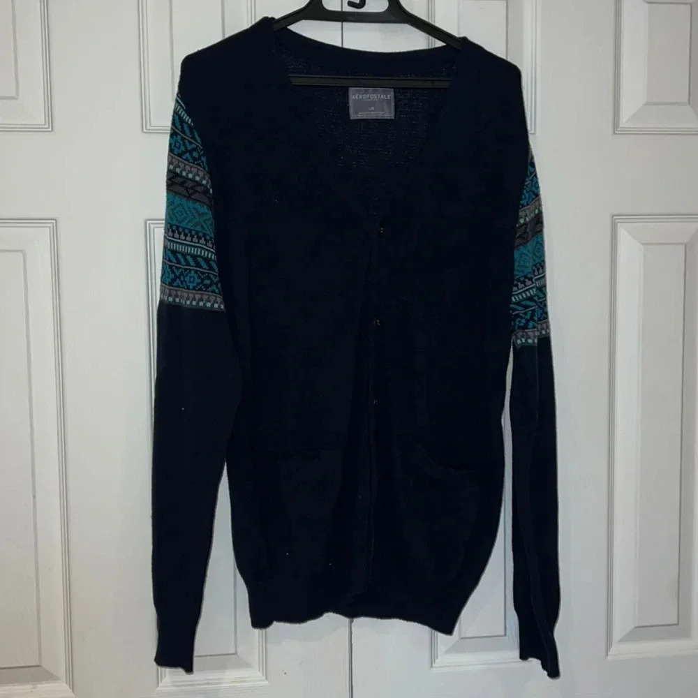 AE Navy cardigan  grandpa Sweater Sz L